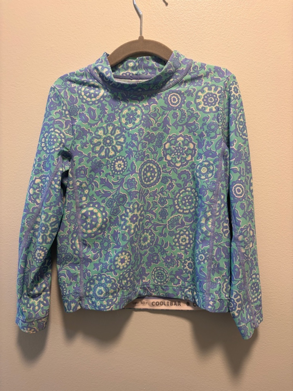 Coolibar Women's Floral Turtleneck Sun Shirt - Blue & Green